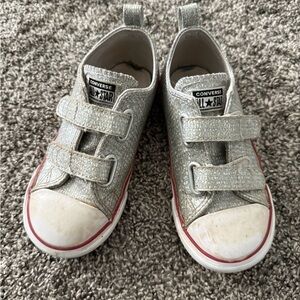 Converse Kids Silver Glitter Velcro All Star Sneakers